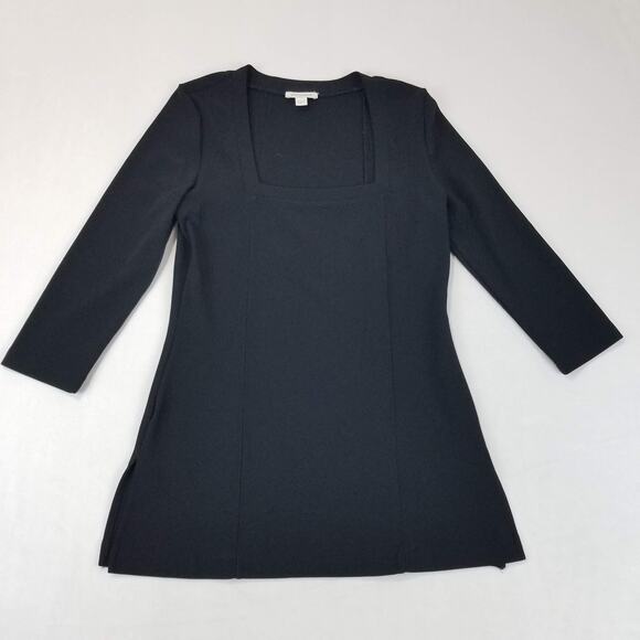Boston Proper Tunic Top Womens Medium Black Square Neck 3/4 Sleeve Stretch Knit - Picture 1 of 9